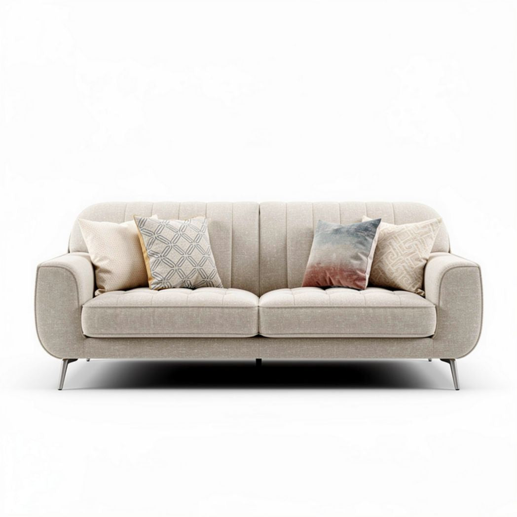 Sofa im skandinavischen Stil aus Stoff in hellem Grau mit Kissen 200 x 90 x 85cm