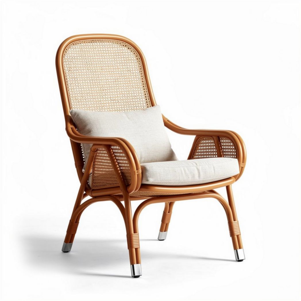 Rattanstuhl mit kissen in beige für wohnbereiche 70 x 65 x 90cm