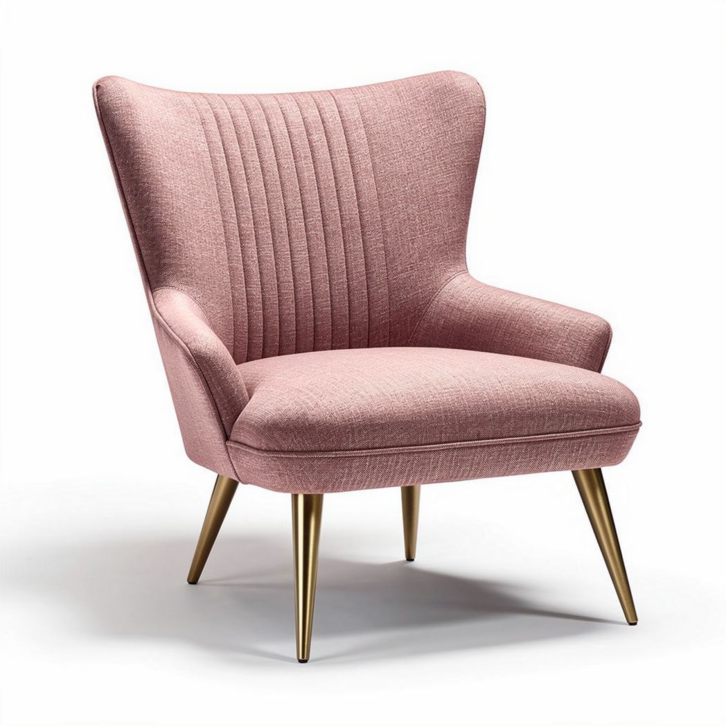 Sessel rosa mit metallischen Füßen aus gestepptem Stoff 80 x 70 x 85cm