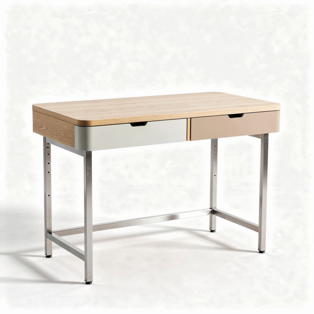 Schreibtisch aus Holz mit metallgestell und zwei schubladen 120 x 60 x 75cm