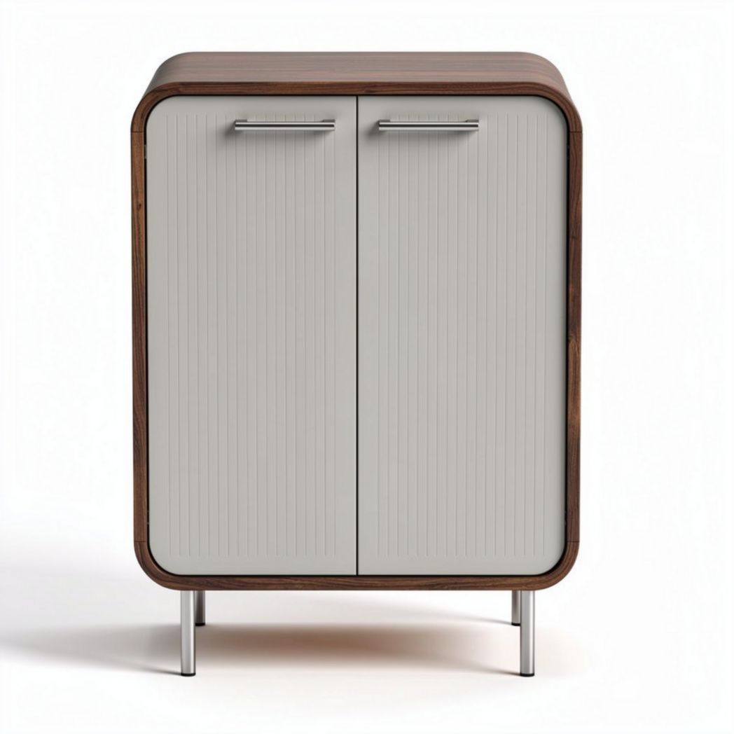 Sideboard aus Holz mit grauen Türen und Metallbeinen 80 x 40 x 90cm