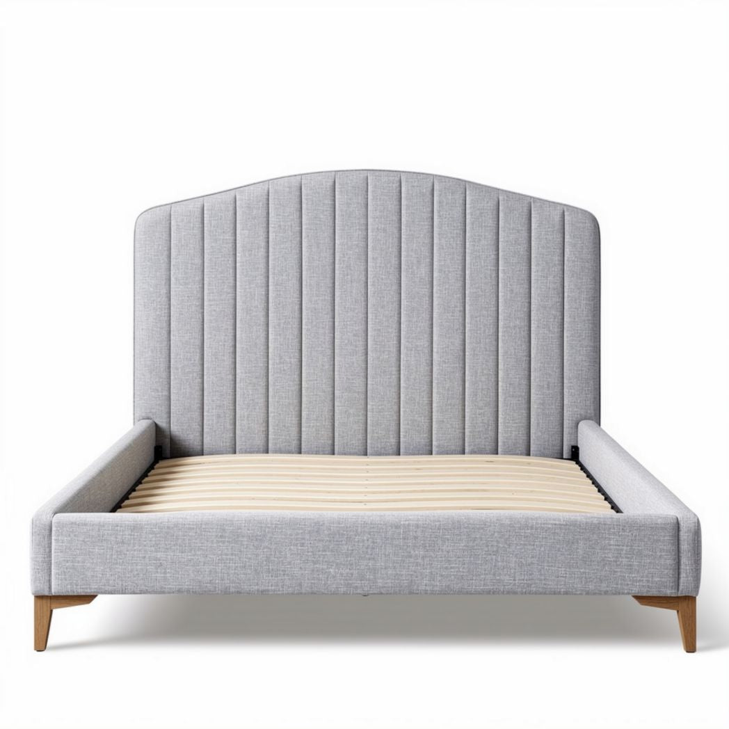Bettgestell mit gepolstertem Kopfteil aus grauem Stoff 200 x 160 cm