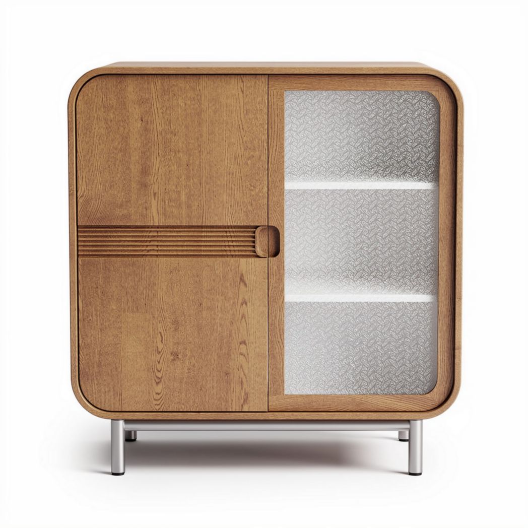 Holzkommode mit transparenten Türen und metallischen Beinen 80 x 40 x 75cm