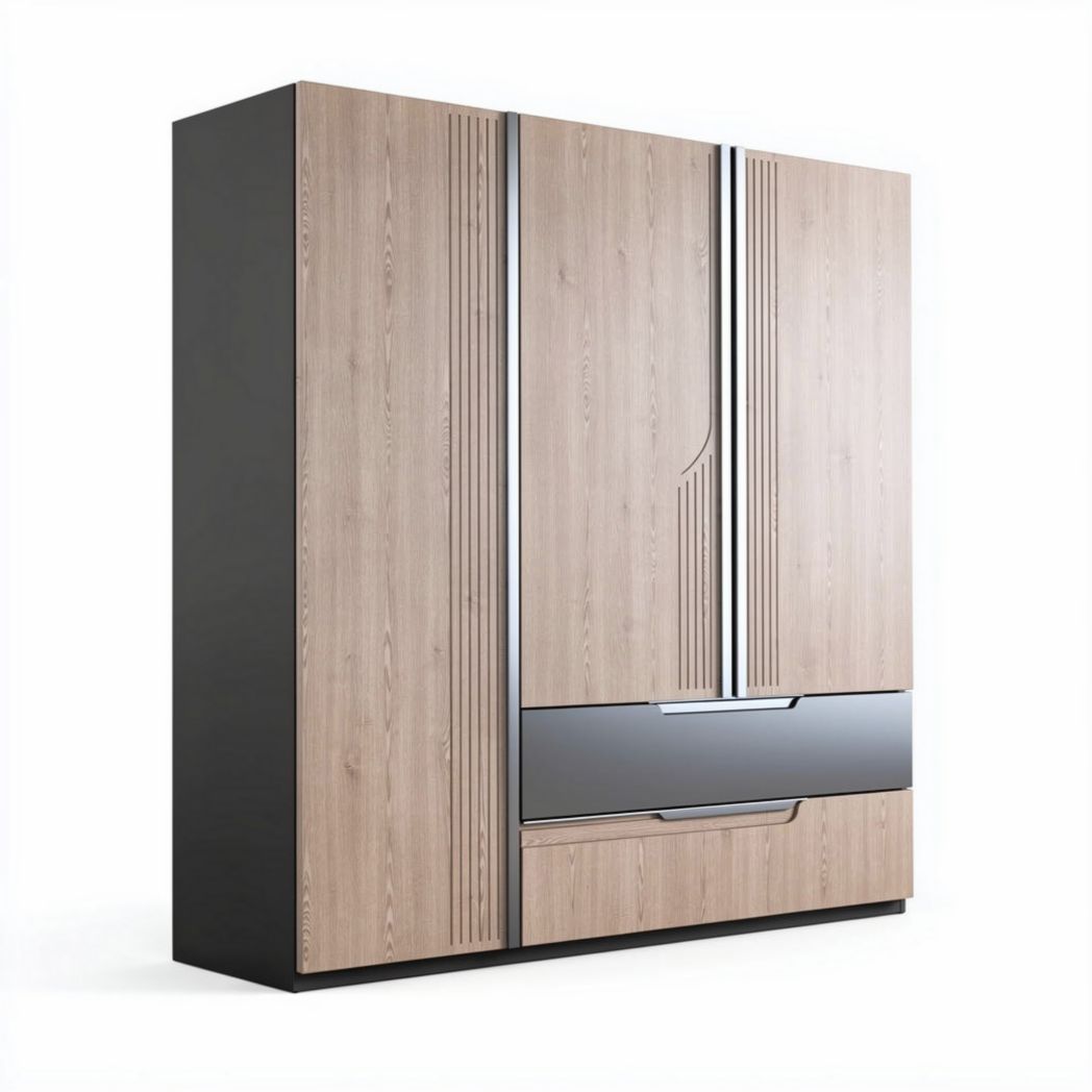 Kleiderschrank mit zwei Türen und einer Schublade aus Holz in Grau und Eiche 200 x 180 x 60cm