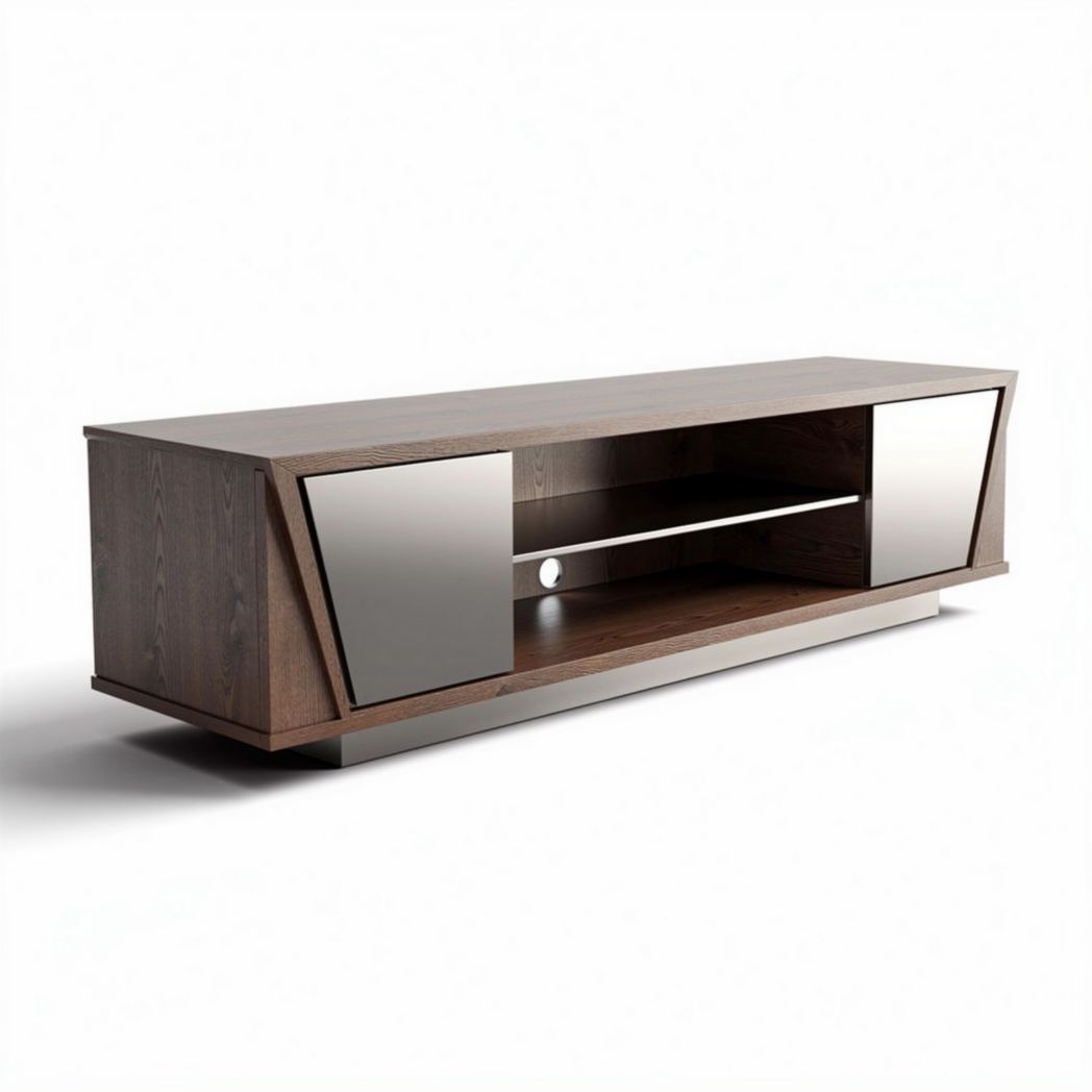 TV-console aus holz und glas 150 x 40 x 45cm grau mit verstaumöglichkeiten