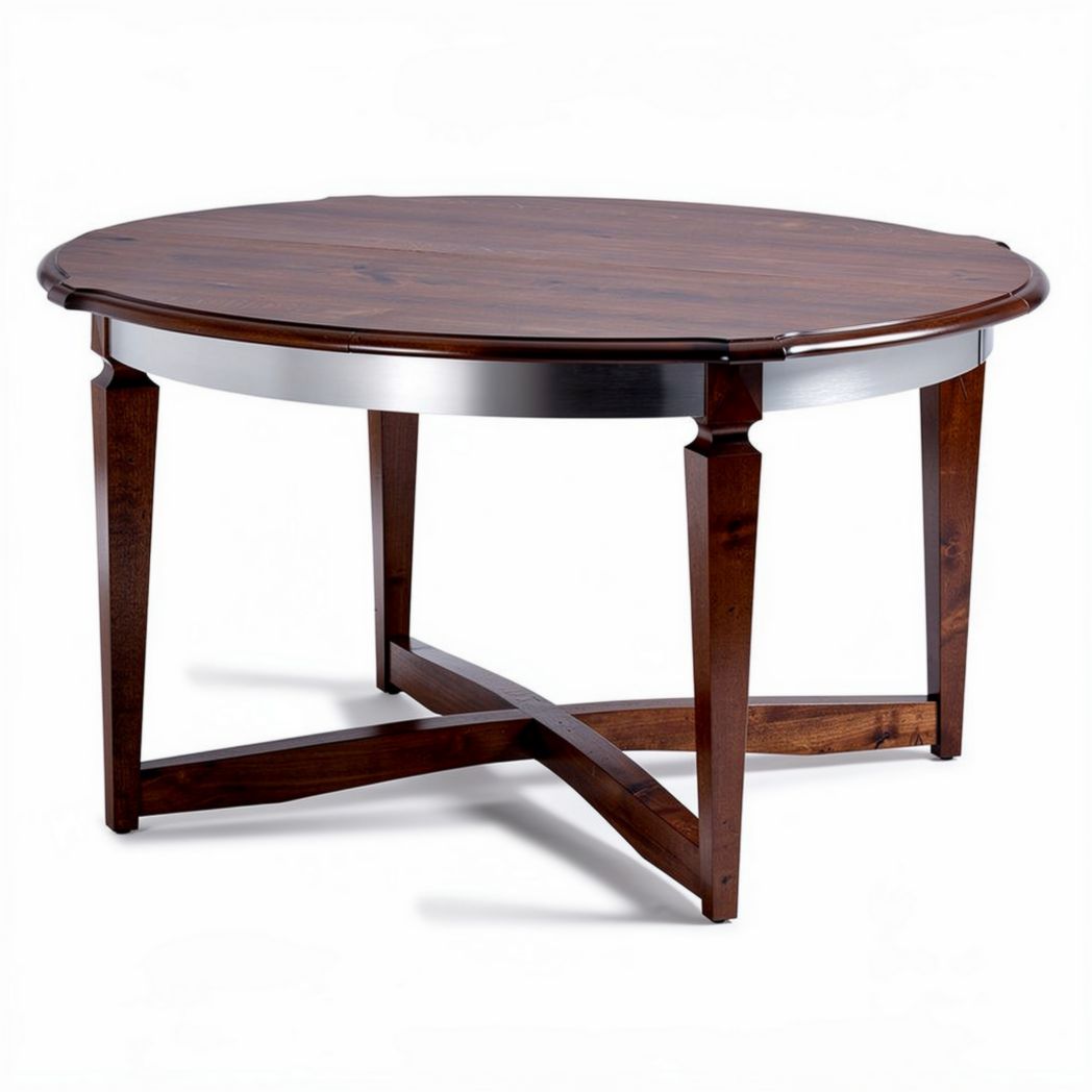 Runder Esstisch aus massivem Holz mit Edelstahlrand 100 x 100 x 75cm