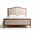 Polsterbett mit Kopfteil aus beige Stoff und Holzrahmen 200 x 160 x 100cm